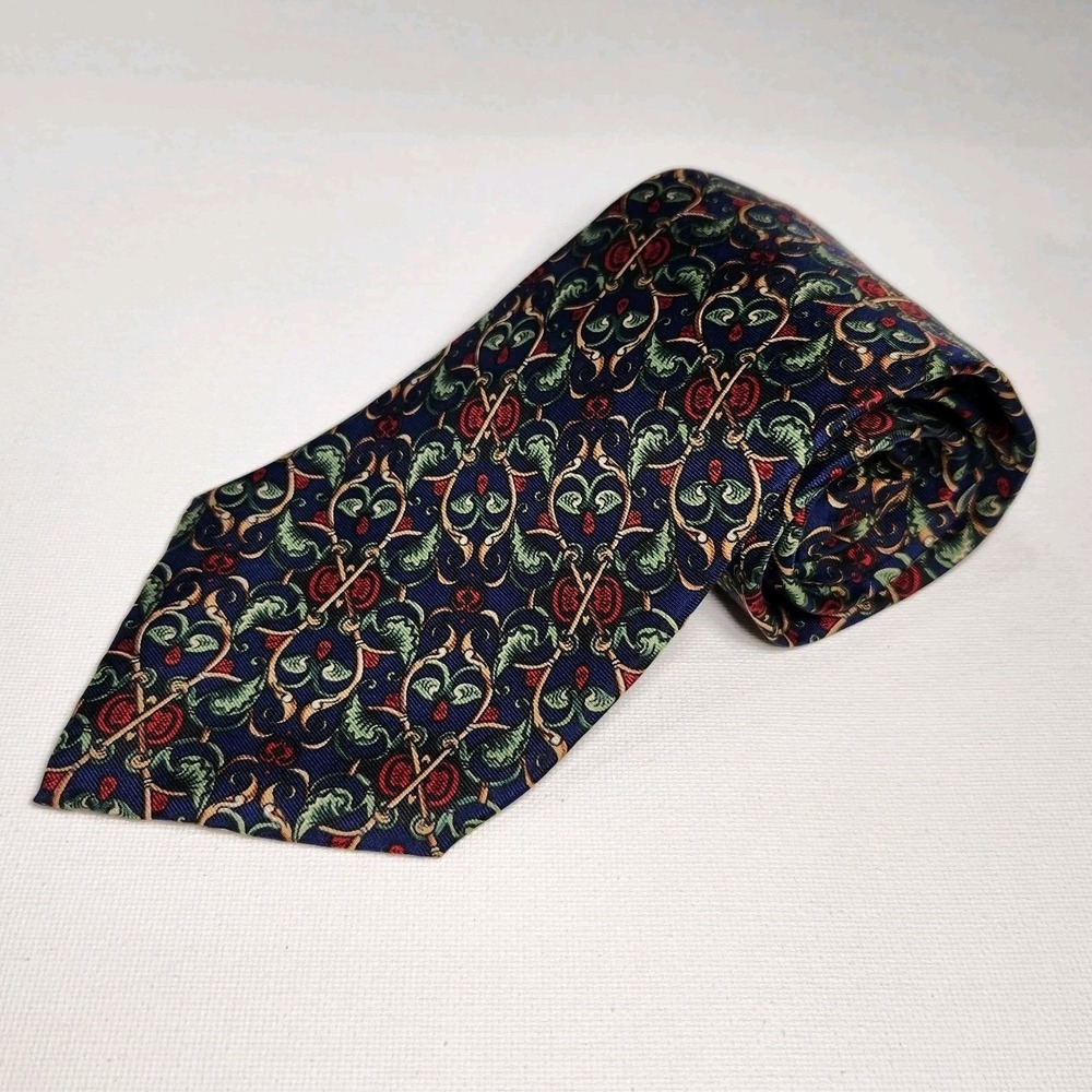 Christian Dior Monsieur All Silk Navy Red Floral‎ Print Tie